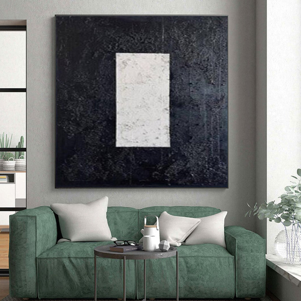 Minimalist Canvas Art Black and White Rectangular Abstract Art PT671