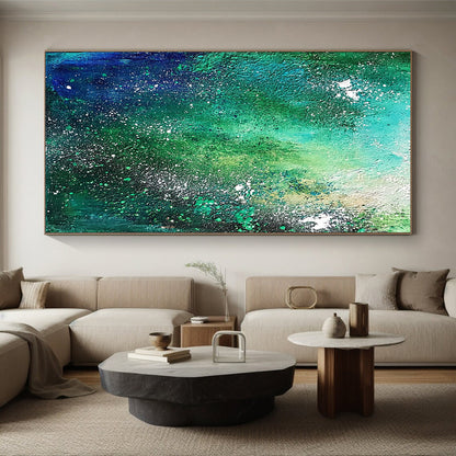 Modern Art Acrylic Blue, Gold & Gray Textured Abstract Painting On Canvas PT119