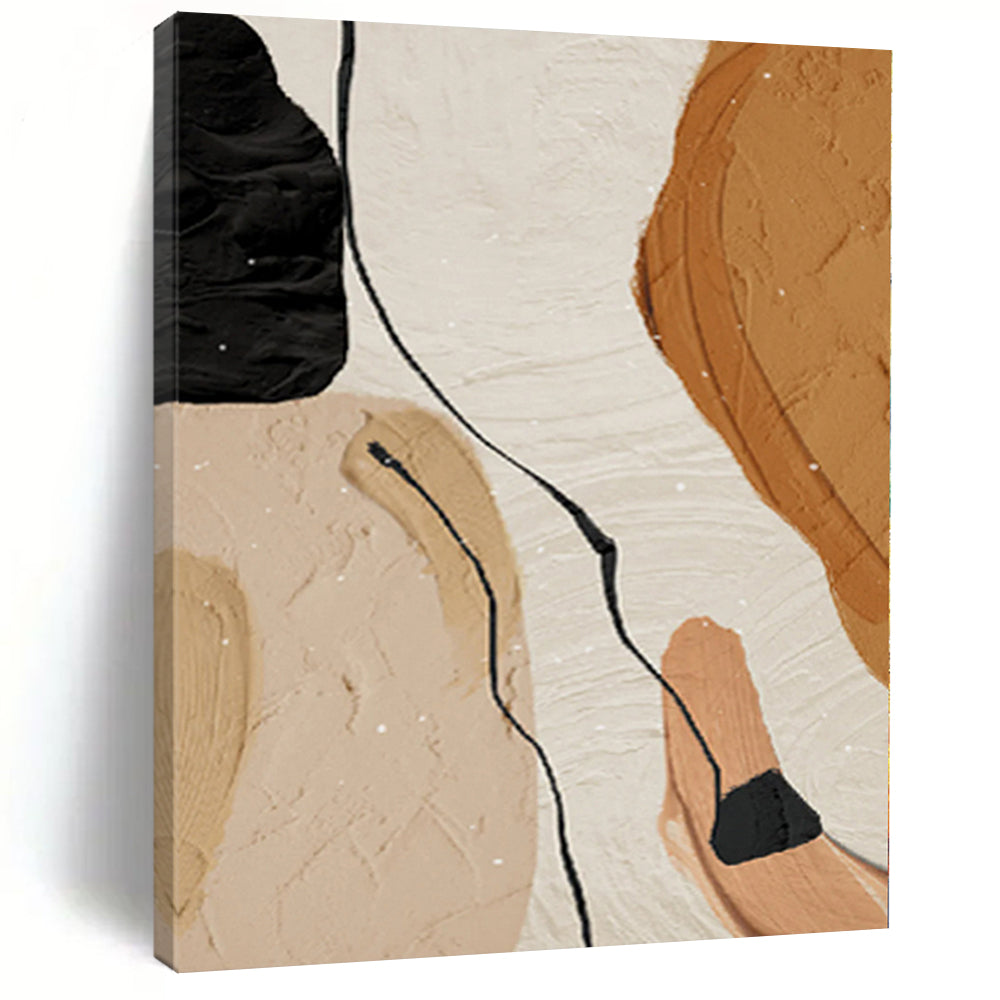 Hand Painted Art Beige, Brown & Black Geometric Abstract Painting On Canvas PT083