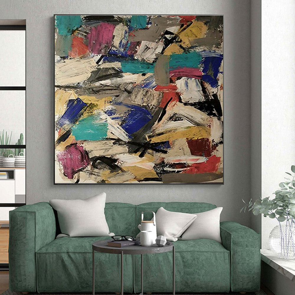 Huge Size - Multicolor Chaotic Blocks Abstract Expressionism Painting PT572