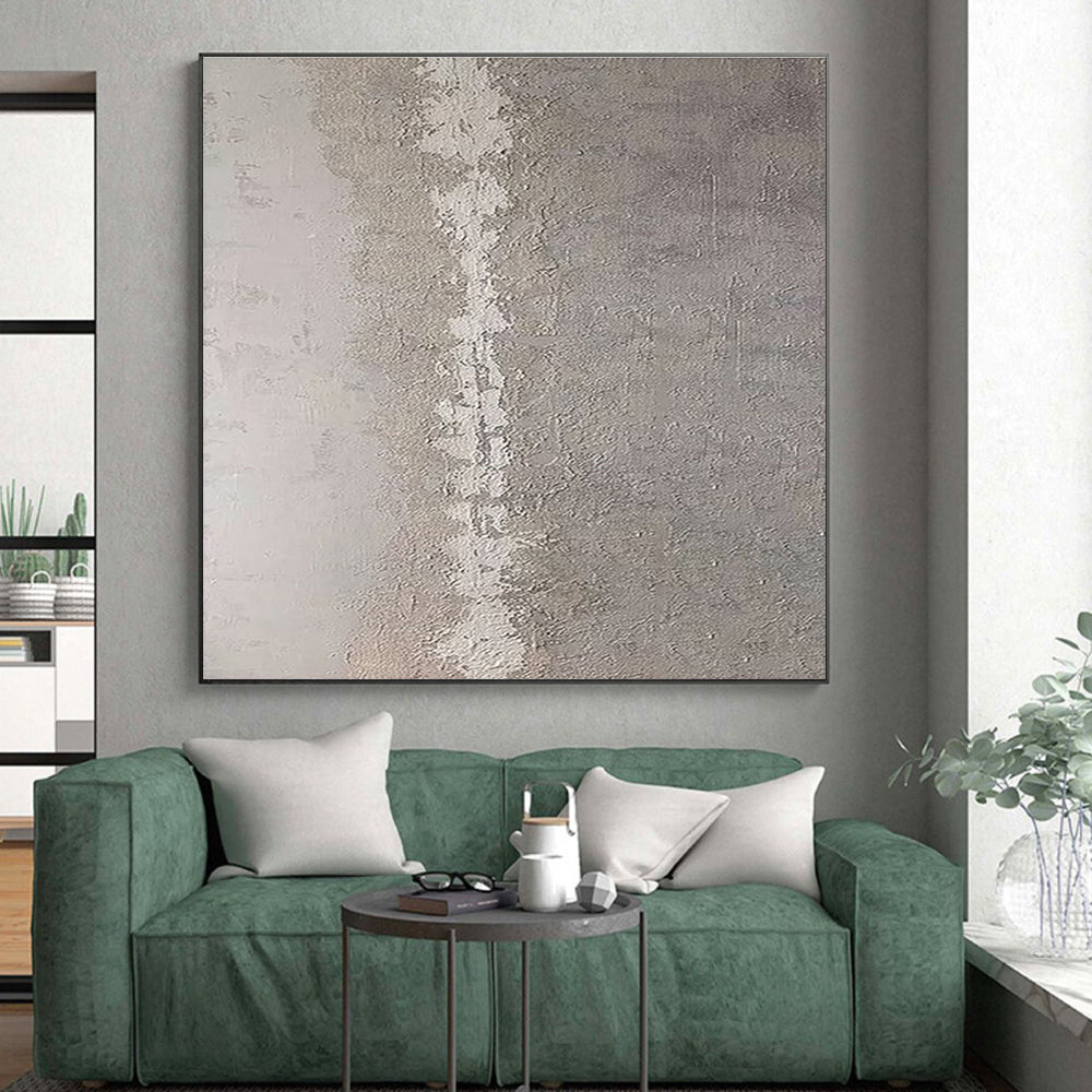 Minimalist Canvas Art in Gray and White Textured Line Design, Hand Painted Art PT310