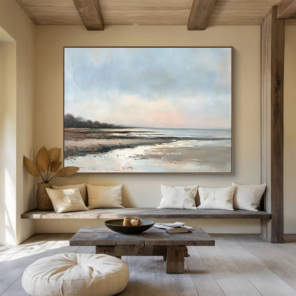 Oversized Abstract Wall Art Blue, Brown, and White Realistic Seaside Scene HPS317