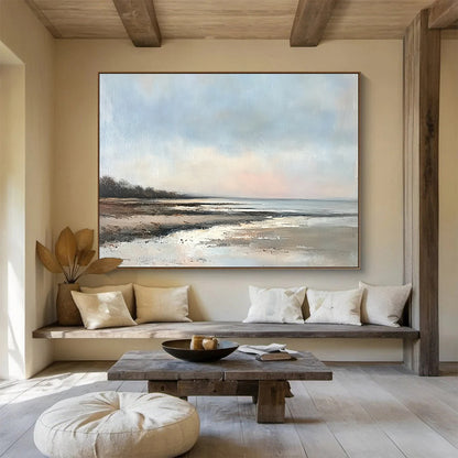 Oversized Abstract Wall Art Blue, Brown, and White Realistic Seaside Scene HPS317
