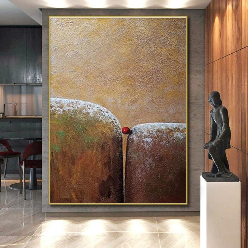 Unique Abstract Art in Brown, Beige, and Red with Textured Forms, Buy Abstract Art Online PT209