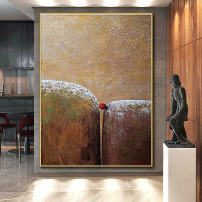 Unique Abstract Art in Brown, Beige, and Red with Textured Forms, Buy Abstract Art Online PT209