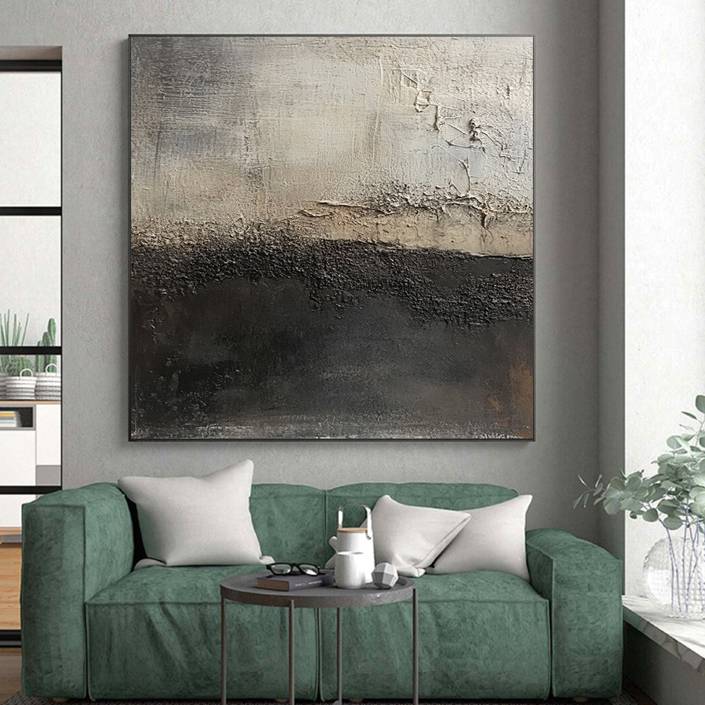 Abstract Canvas Wall Art Large With Black, Gray, Beige Textured Contrast On Canvas PT185