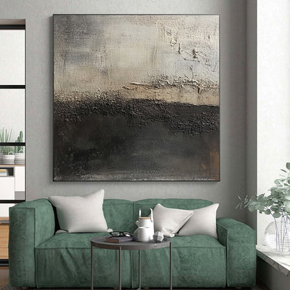 Abstract Canvas Wall Art Large With Black, Gray, Beige Textured Contrast On Canvas PT185