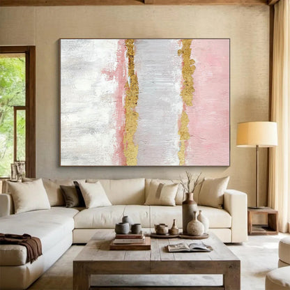 48x60 Pink Gray Gold Textured Abstract Minimalist Art PT347