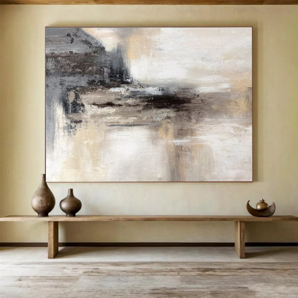 Oversized Abstract Wall Art Gray and Beige Textured Abstract Landscape Art HPS347