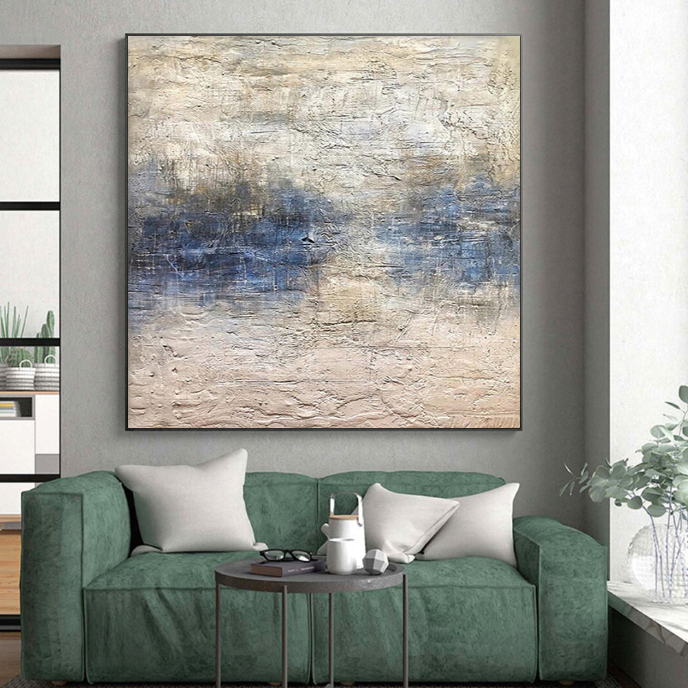 Acrylic Modern Art Paintings Blue and Beige Textured Abstract Art PT628