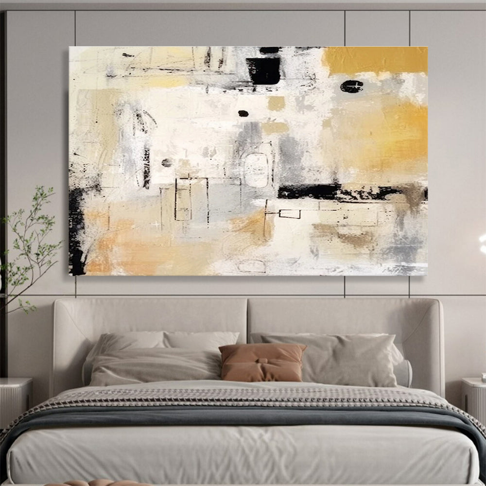 Cool Abstract Paintings Beige, Gray & Black Abstract Geometric Art HPS198