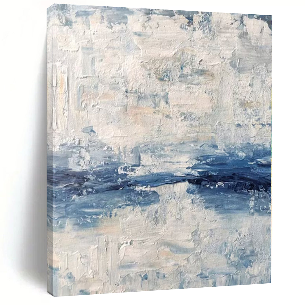 Hand Painted Art Blue & White Textured Abstract Painting On Canvas PT093