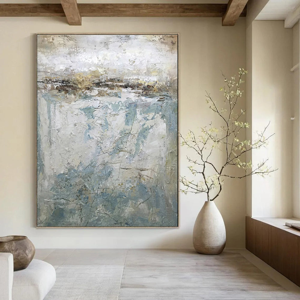 Huge Size Beige, Blue & Gray Abstract Landscape, Large Contemporary Wall Art DPS512
