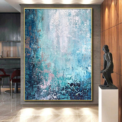 Oversized Abstract Wall Art in Teal, Blue, and Pink, Handmade Art Piece PT295