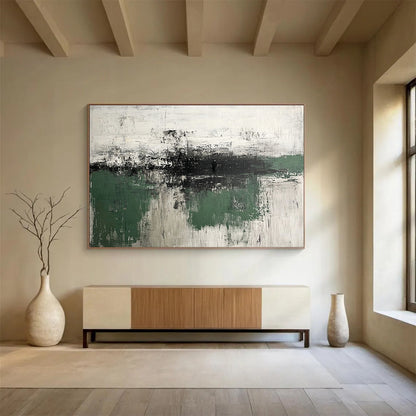 Oversized Abstract Wall Art Green, Gray & White Textured Landscape Abstract Painting HPS283
