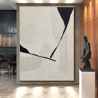 Modern Art Acrylic Beige and Black Geometric Abstract Art PT795