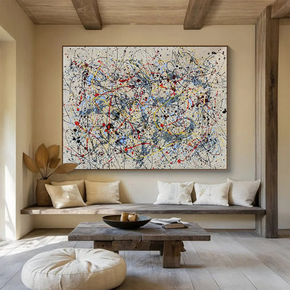 Large Painting In Living Room Multicolor Splatter Abstract Expressionist Art HPS365