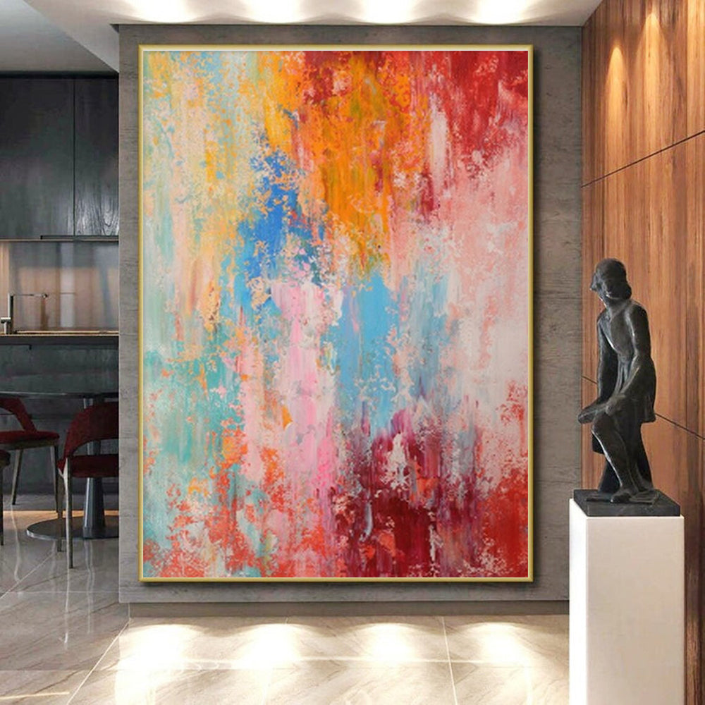 Hand Painted Art Colorful Red, Orange, Pink, and Blue Abstract Acrylic Painting PT283