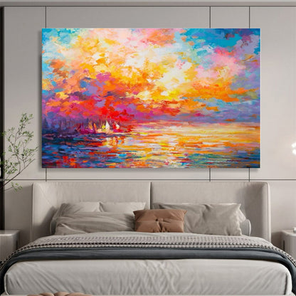 Hand-Painted Multicolor Sunset Landscape Abstract Painting On Canvas HPS100
