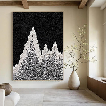 Large Painting In Living Room Black, White, and Gray Textured Abstract Mountain Art DPS460