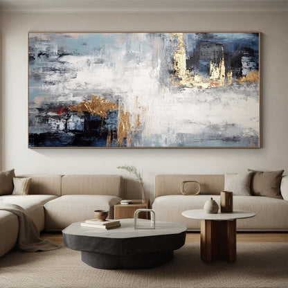 Hand-Painted Blue Gray Gold Textured Abstract Art PT366