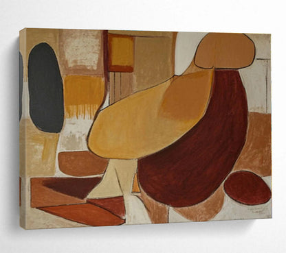 Hand Painted Art Warm Earth Tones Abstract Forms On Canvas HPS029