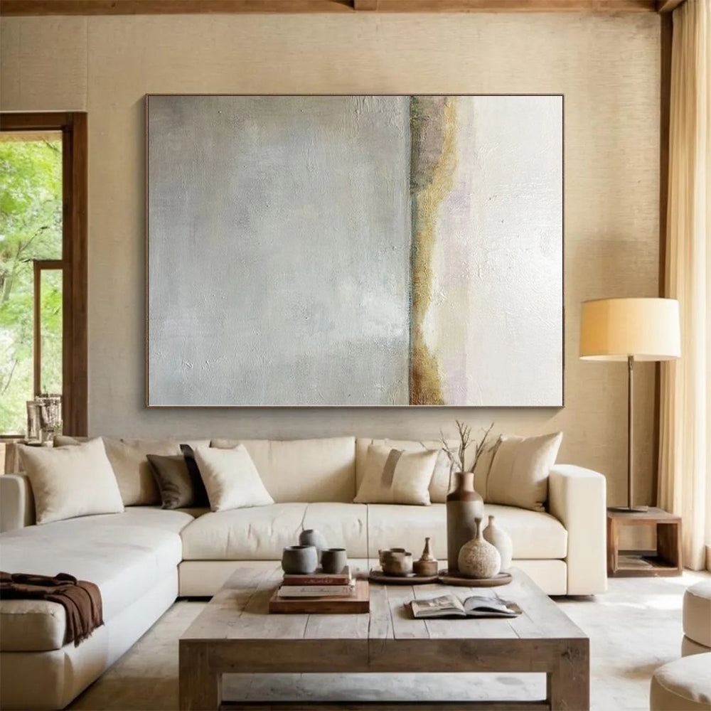 Hand Painting Gray & Beige Textured Seascape Abstract Painting On Canvas PT082