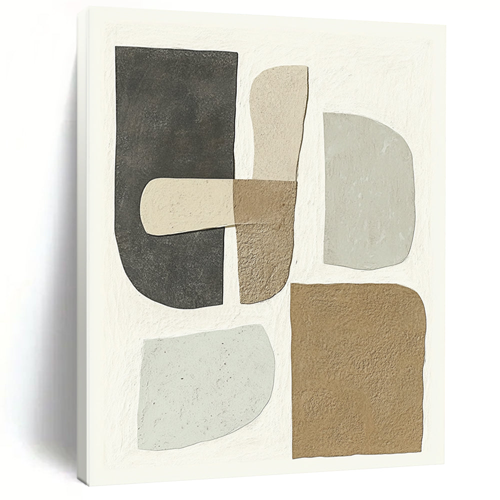 Wall Decor Abstract Paintings Large With Beige, Gray, Brown Geometric Shapes On Canvas PT186