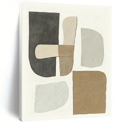Wall Decor Abstract Paintings Large With Beige, Gray, Brown Geometric Shapes On Canvas PT186