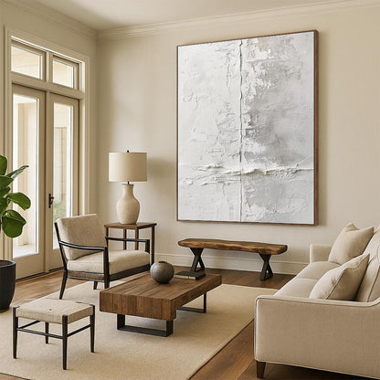 Minimalist Canvas Art White and Gray Textured Abstract Art PT659