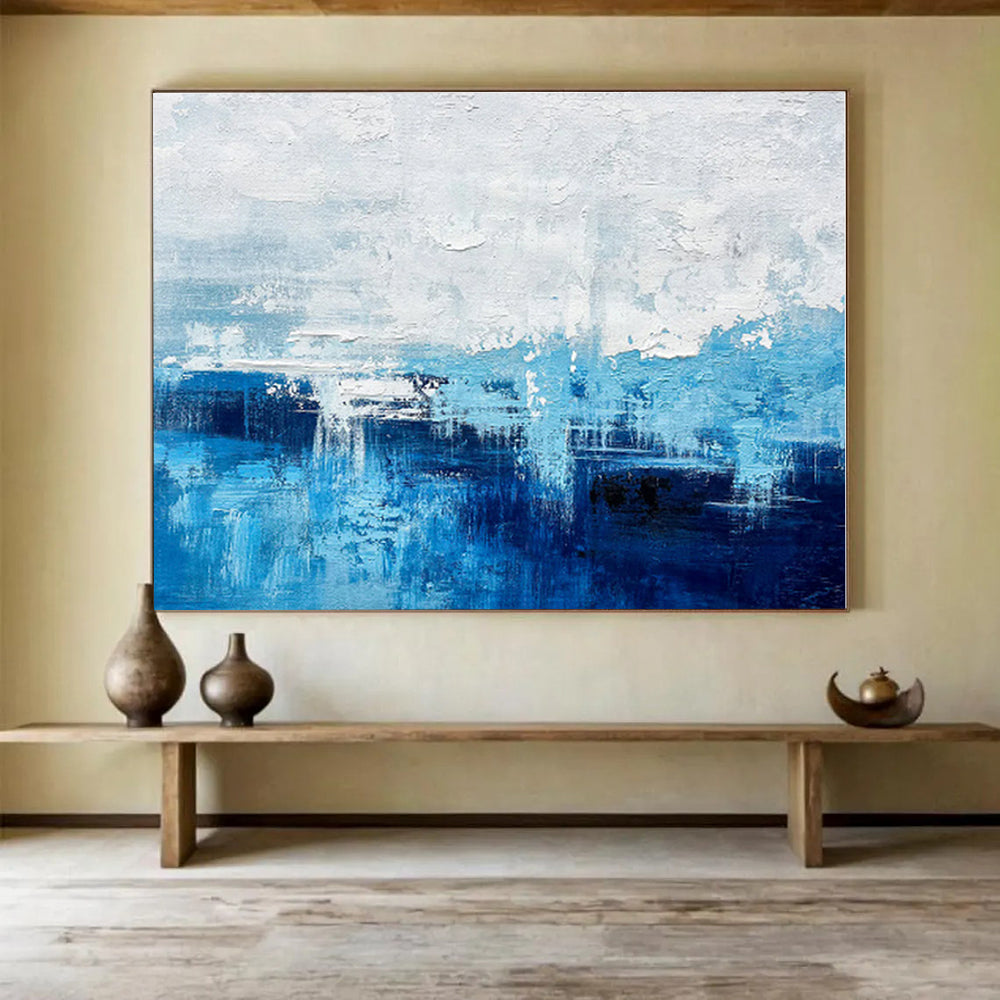 Hand-Painted Blue & White Coastal Abstract On Canvas HPS069