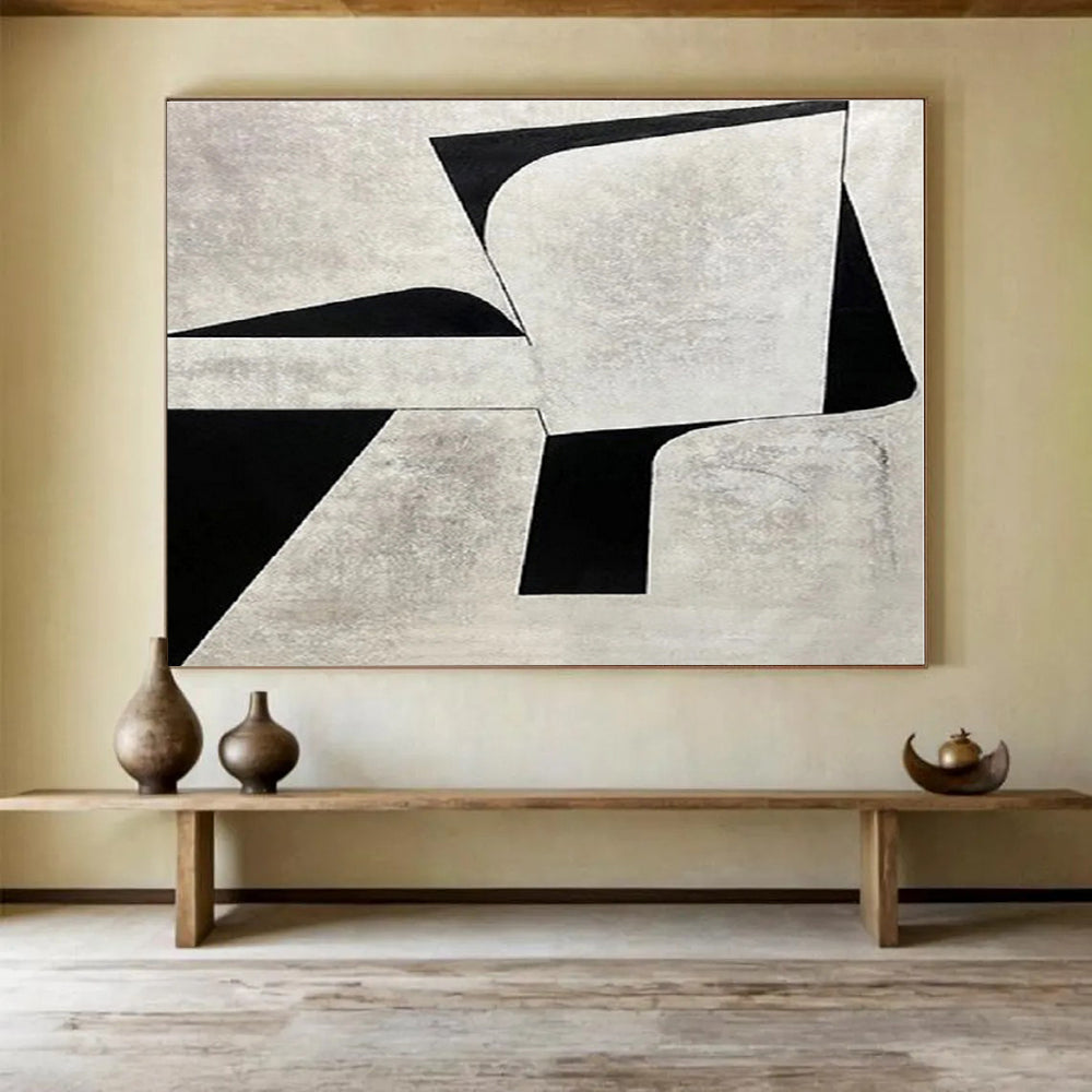Handmade Art Black & White Geometric Abstract Painting On Canvas HPS117