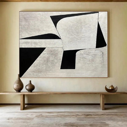 Handmade Art Black & White Geometric Abstract Painting On Canvas HPS117