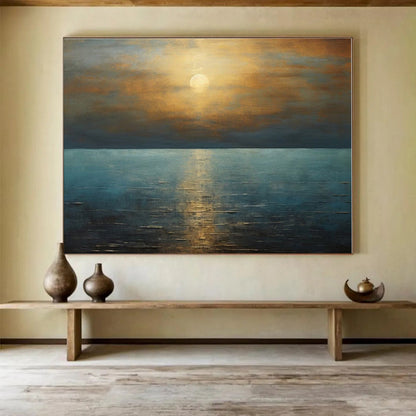Acrylic Modern Art Paintings Golden Sunset Over Blue Sea Abstract On Canvas HPS034