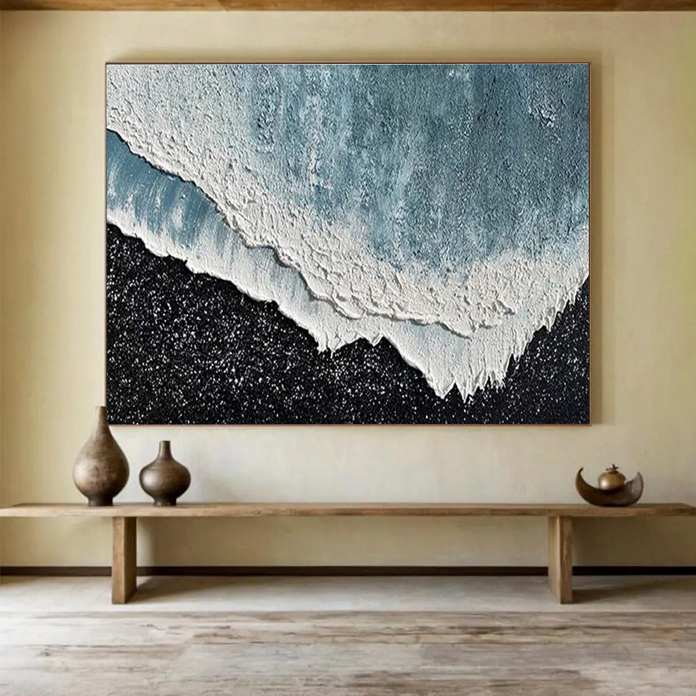 Hand Painting Blue & White Textured Wave Abstract Art HPS222