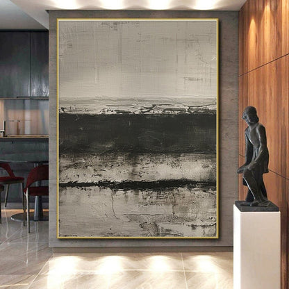 Minimalist Canvas Art Black and White Textured Abstract Art PT762