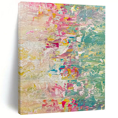 Cool Abstract Paintings Pink, Green, and Yellow Textured Abstract Art PT727