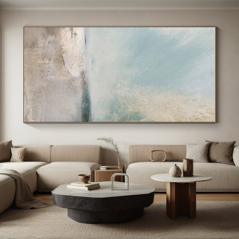 Large Size Beige, Blue, and White Textured Landscape Abstract Art PT710