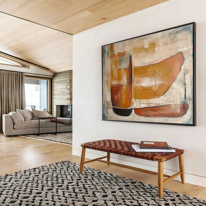 Minimalist Canvas Art Earth Tones (Brown, Beige, Blue) Geometric Abstract Painting HPS239