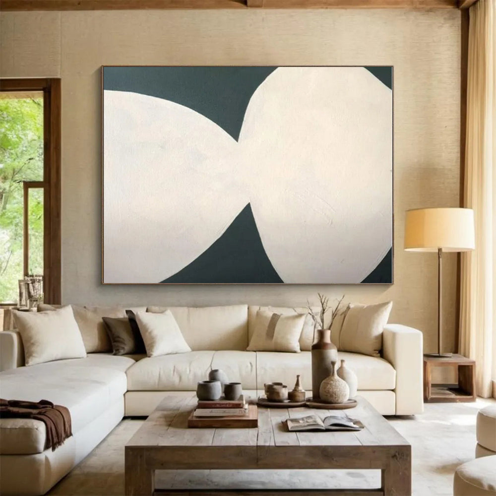 Minimalist Canvas Art White and Dark Green Abstract Art PT646