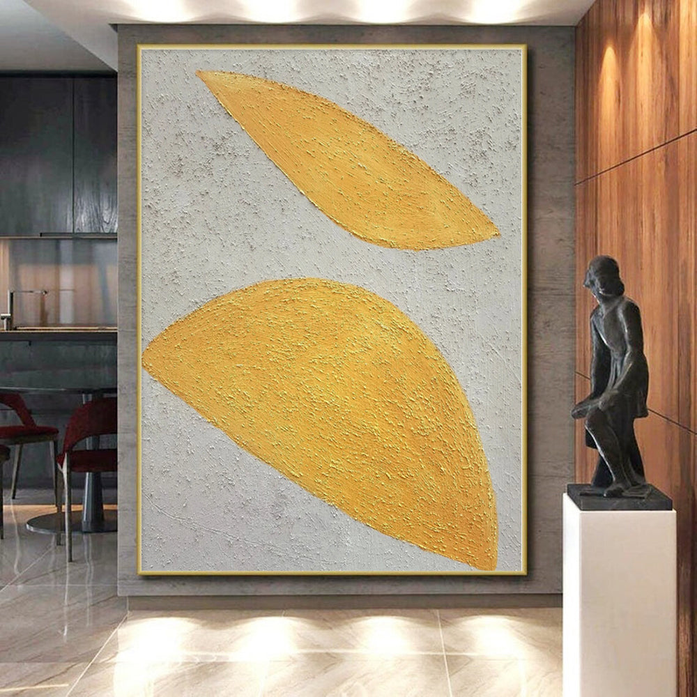 Hand Painting Yellow & Gray Textured Leaf Abstract Painting On Canvas PT022
