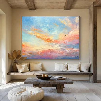 Hand-Painted Pastel Sunset Sky Abstract On Canvas HPS041
