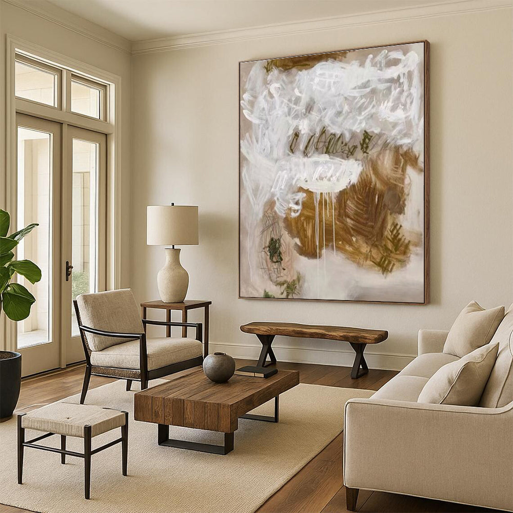 Acrylic Modern Art Paintings White and Brown Textured Abstract Art PT675