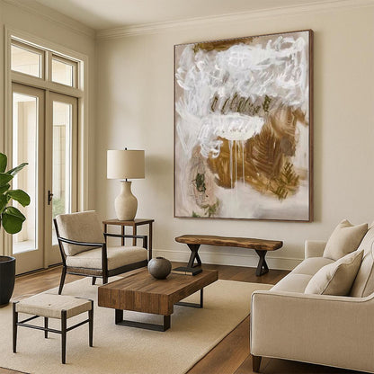 Acrylic Modern Art Paintings White and Brown Textured Abstract Art PT675