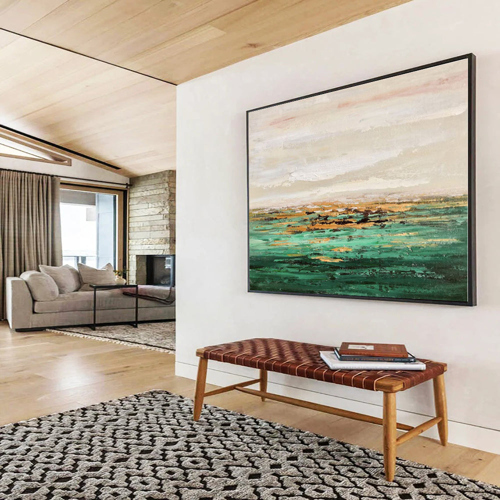 Minimalist Canvas Art Green & Gold Landscape Abstract Painting On Canvas HPS126