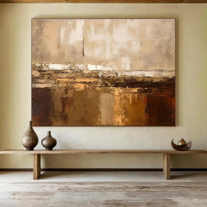 Large Painting In Living Room Beige and Brown Textured Abstract Landscape Art HPS335