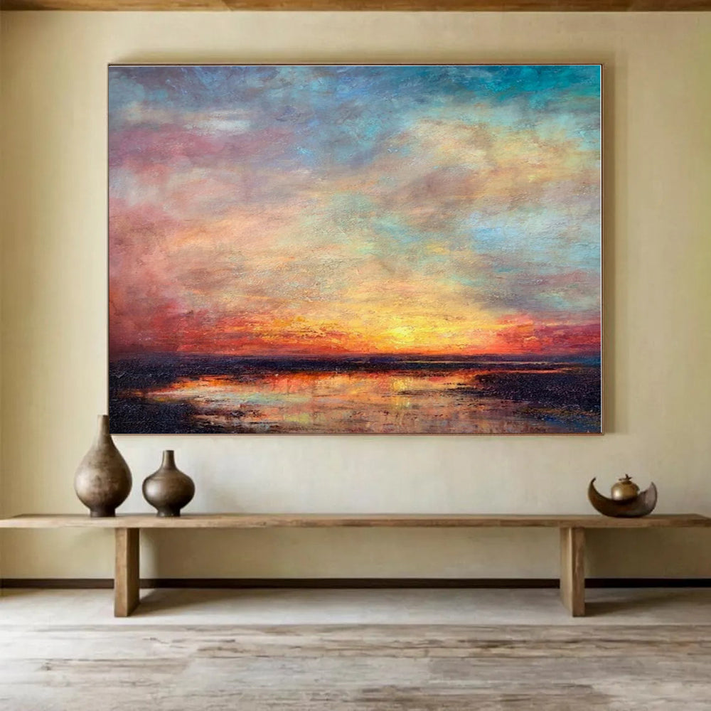 Acrylic Modern Art Paintings Multicolor Sunset Seascape Abstract Painting On Canvas HPS138
