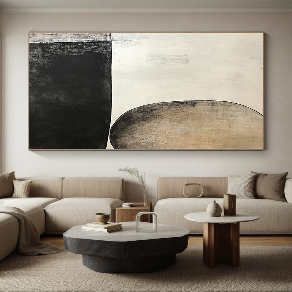 Abstract Canvas Wall Art Large, Black White Beige Abstract Minimalist Art PT155