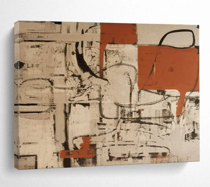 Large Size Orange, Black & Beige Abstract Geometric Art HPS212