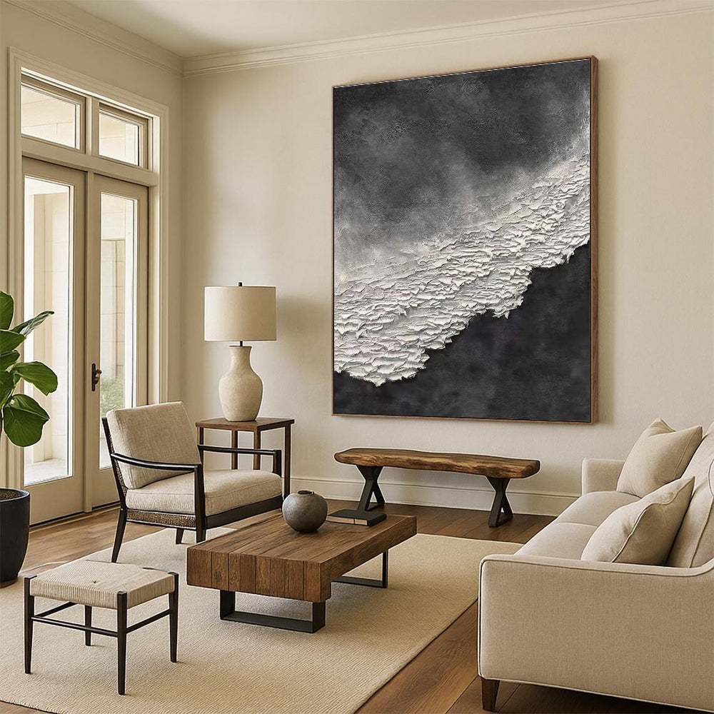 Big Painting in Black and White Textural Abstract Art PT260